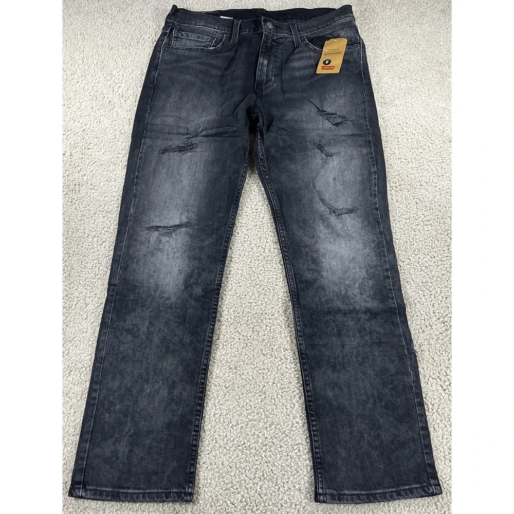 Levis 511 Sz 33x30 Fit 34x30 Black Charcoal Distressed Slim Fit Mens Faded Jeans